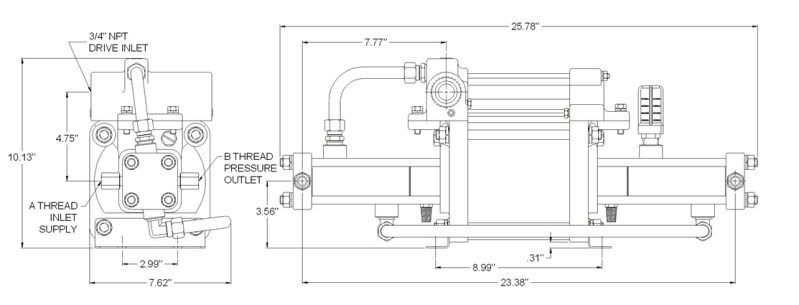 SC Hydraulic GBD Series Gas Booster Dimension